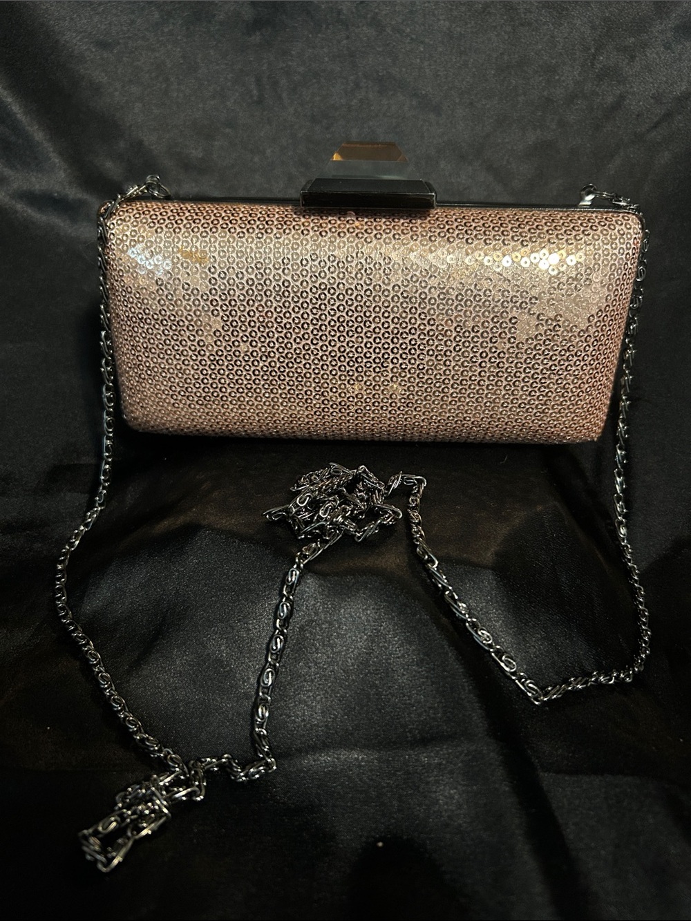 Rose Gold Sequin Clutch with Chain Strap